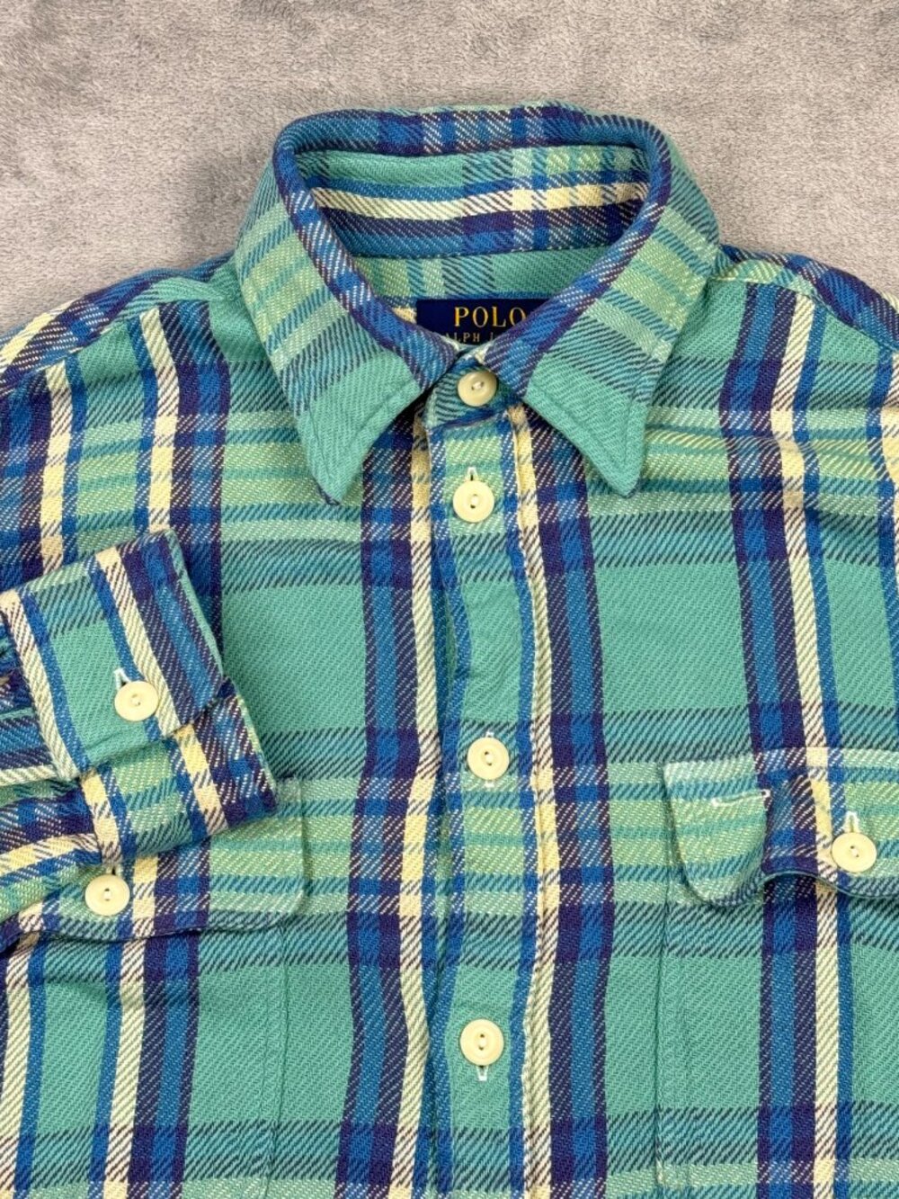 NWT Polo Ralph Lauren Seafoam Plaid Flannel Shirt Mens M Relaxed Fit Preppy